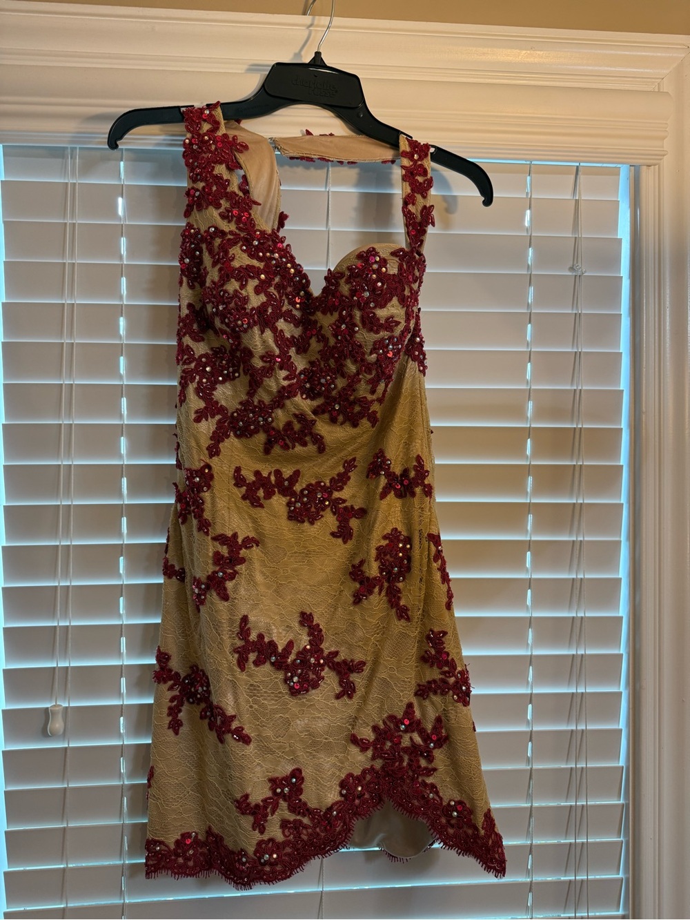 Rachel Allan Gold Mini Dress with Red Appliqué
